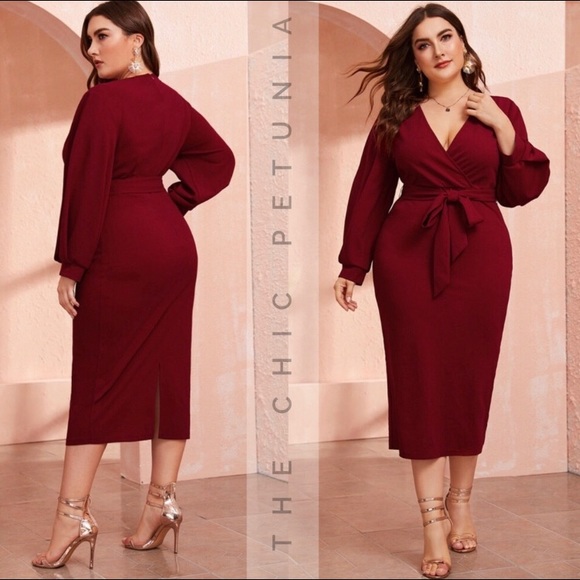 Dresses & Skirts - ✨LAST 1!✨5⭐️NEW CHIC PLUS L/S WRAP MIDI DRESS GOWN